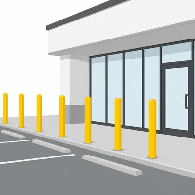 Parking lot steel bollards illustration for bollard installation calculator