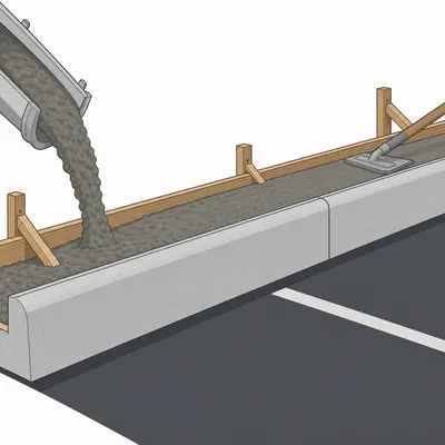 Concrete parking lot curbing illustration for curbing cost calculator