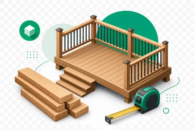 Wooden deck with railing illustration for deck cost calculator