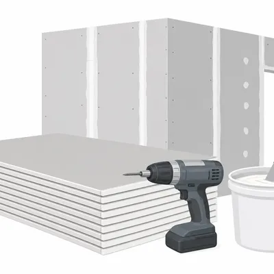Drywall sheets and joint compound illustration for drywall calculator