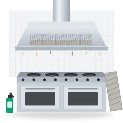 Commercial kitchen exhaust hood and duct illustration for hood cleaning cost calculator