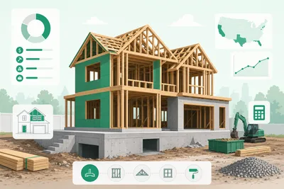 House under construction illustration for home building cost calculator