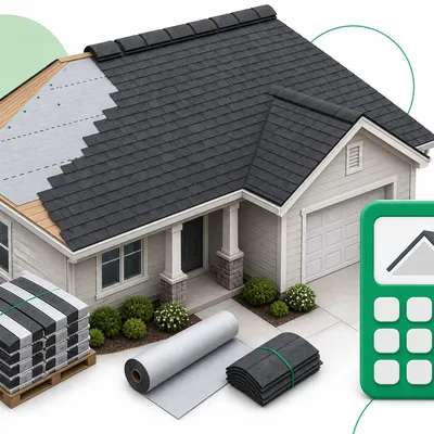 House with asphalt shingle roof illustration for roofing cost calculator