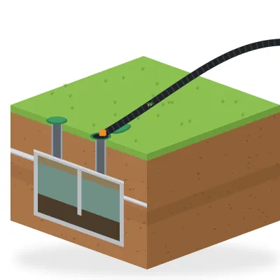 Buried septic tank with access lids and drain field illustration for septic tank cost calculator