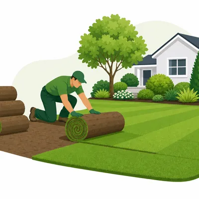 Fresh sod rolls on lawn illustration for sod calculator