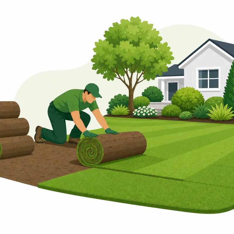 Fresh sod rolls on lawn illustration for sod calculator