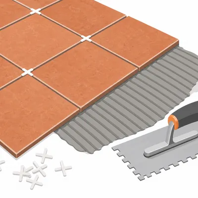 Ceramic floor tiles with trowel illustration for tile calculator